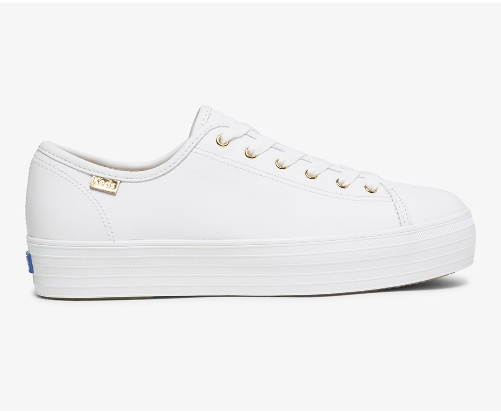 Keds Sneakers White - Triple Kick Luxe Leather - Womens WSCBKY-241